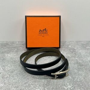 NWT Hermes Hapi 3 MM Black Leather Palladium Wrap Bracelet Buckle With Box